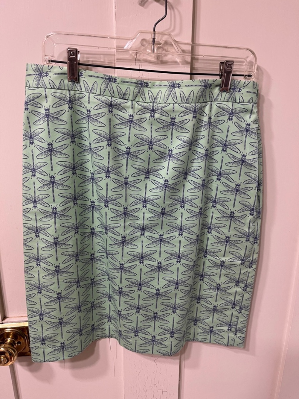 Brooks Brothers Mint Green Pencil Skirt with Navy Dragonfly Print